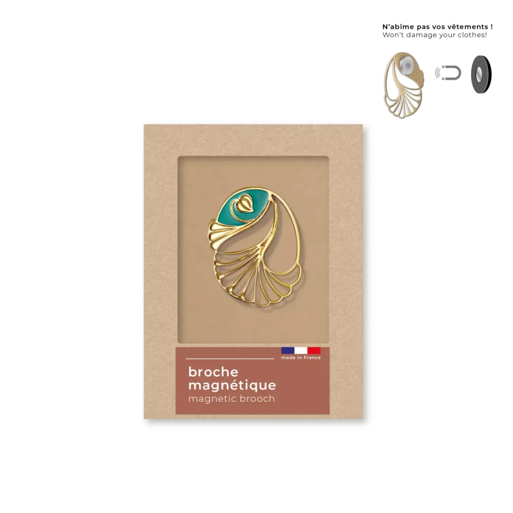 Tout Simplement - Broche magnétique art nouveau - palmette émeraude