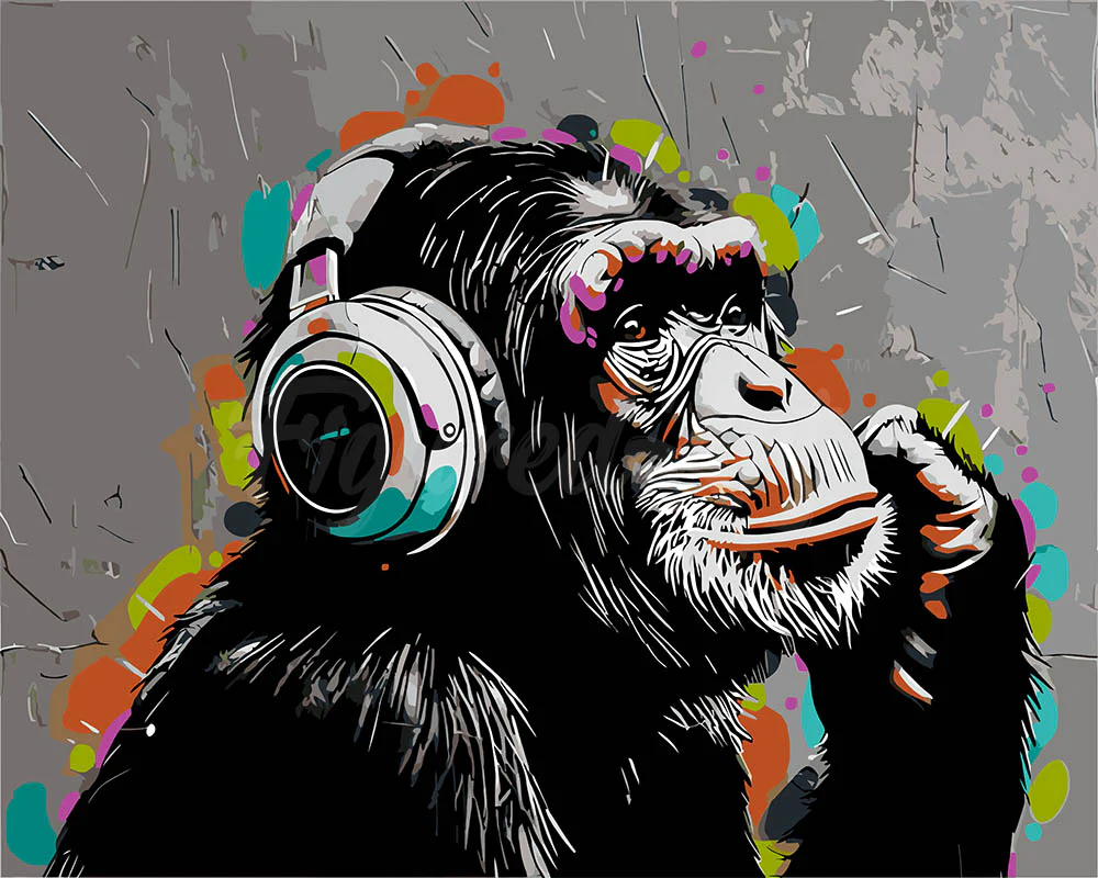Figured'Art - Peinture par numéros sur châssis 40x50 - singe funky