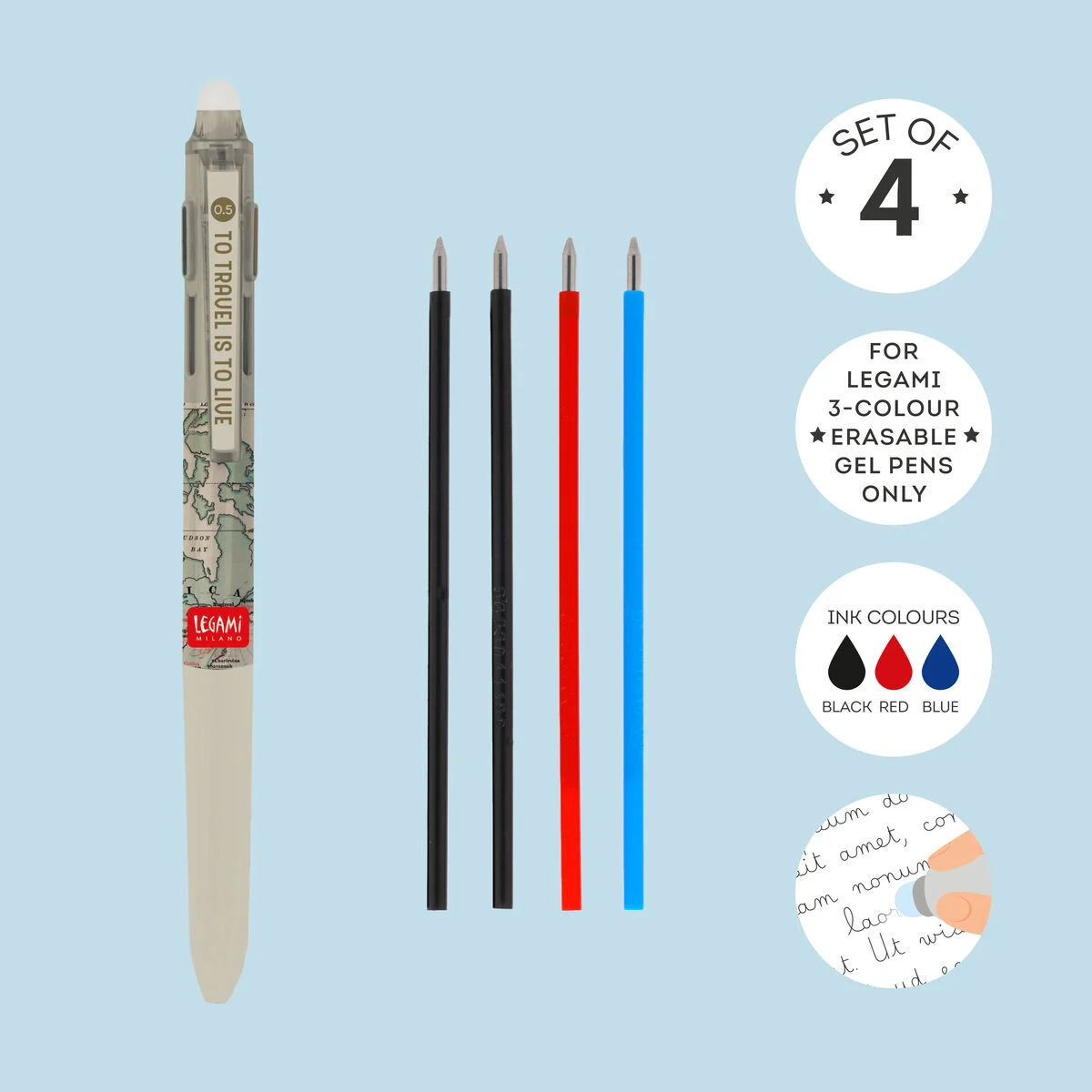 Legami - recharge stylo gel effaçable 3 couleurs